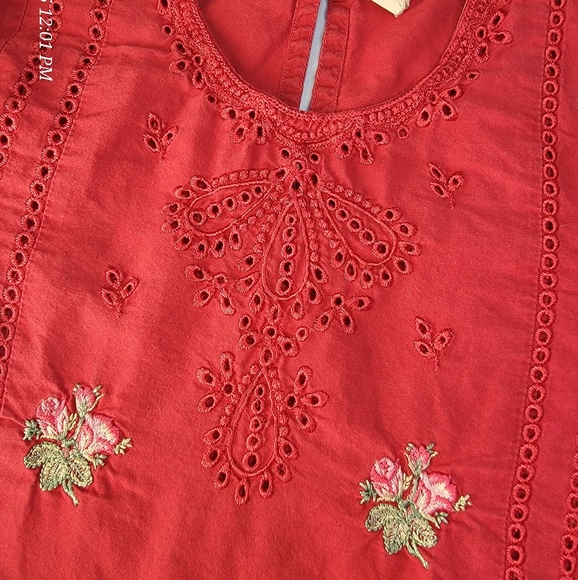 Girls' Red Rose-Embroidered Casual Tunic/Dress - Picture 10 of 11
